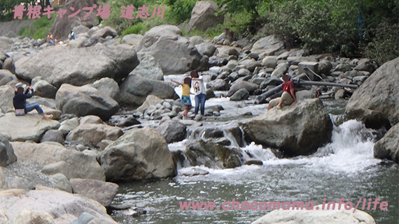 緑の休暇村青根キャンプ場道志川で川遊びの写真（神奈川県）
